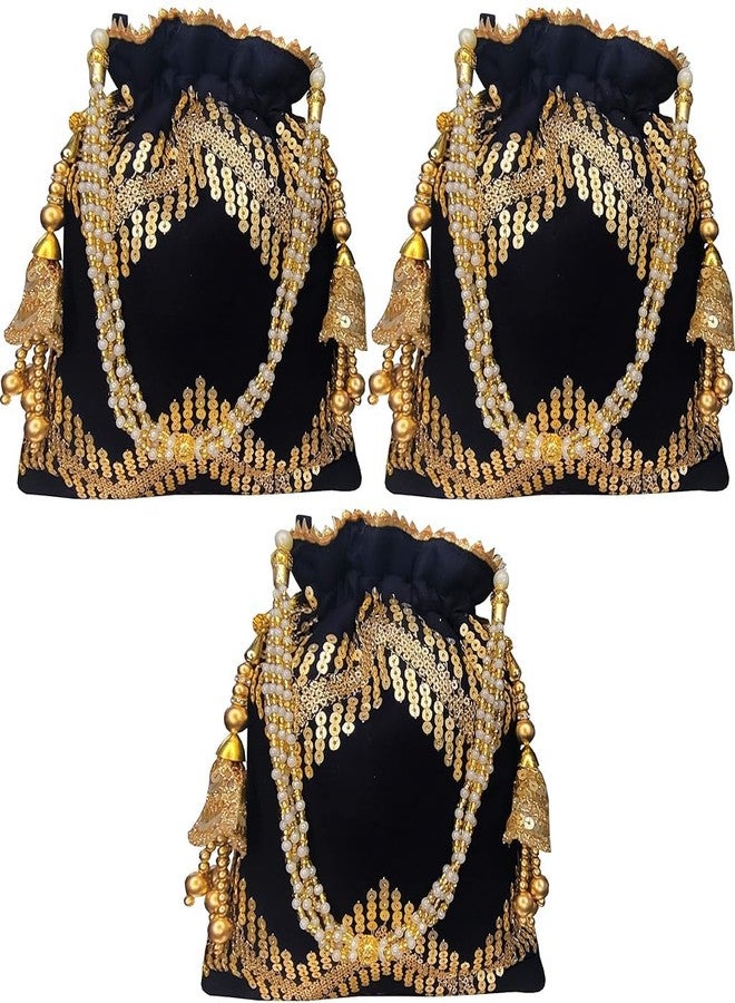 حقيبة يد نسائية سوداء مزينة بالترتر من دوقة، مناسبة للحفلات (عبوة من 3 قطع)